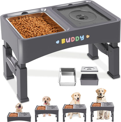 Decflow 3-in-1 Elevated Dog Bowls, 4 Height Adjustable Raised with Stainless Steel, Slow Feeder, No Spill Water Bowl, DIY Stickers Foldable Pet Bowl for Medium Large Dogs