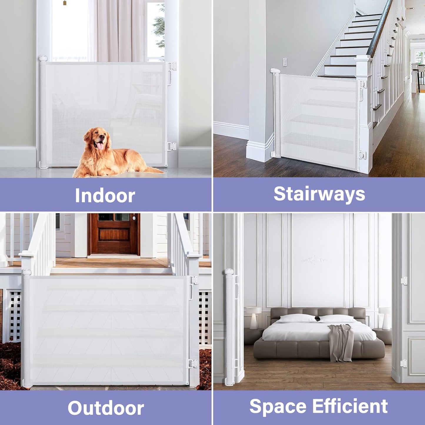 PRObebi Retractable Dog Gate for the House Extends to 54" Wide 34" Tall, Gates for Baby Indoor, Stair Gate for Outdoor, Staris, Hallways, Doorways, Deck, Porch, Need Drilling