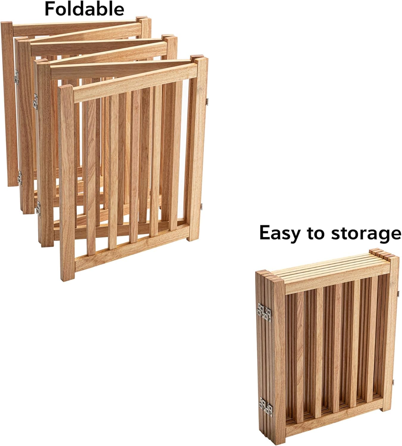 LZRS 2-Panel Wooden Free Standing Foldable Dog Gate Indoor – Solid Hardwood 24" High, Step-Over Safety Pet Gate for Doorways, Stairs & Small Spaces - Indoor Use, White