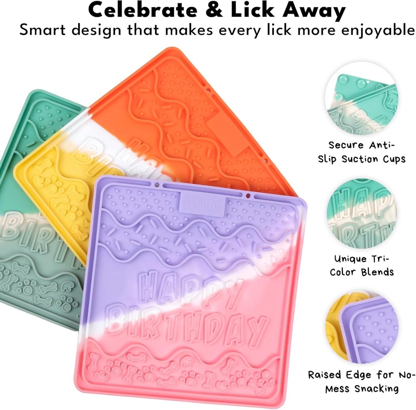 CHEWFFON Birthday Lick Mat for Dogs and Cats, Silicone Licking Pad with Suction Cups for Anxiety Relief, Interactive Slow Feeder for Dog Treats - Bathing & Grooming Distraction Toy, Seafoam Mist