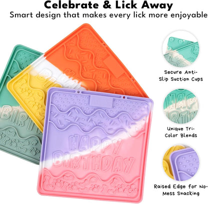 CHEWFFON Birthday Lick Mat for Dogs and Cats, Silicone Licking Pad with Suction Cups for Anxiety Relief, Interactive Slow Feeder for Dog Treats - Bathing & Grooming Distraction Toy, Seafoam Mist