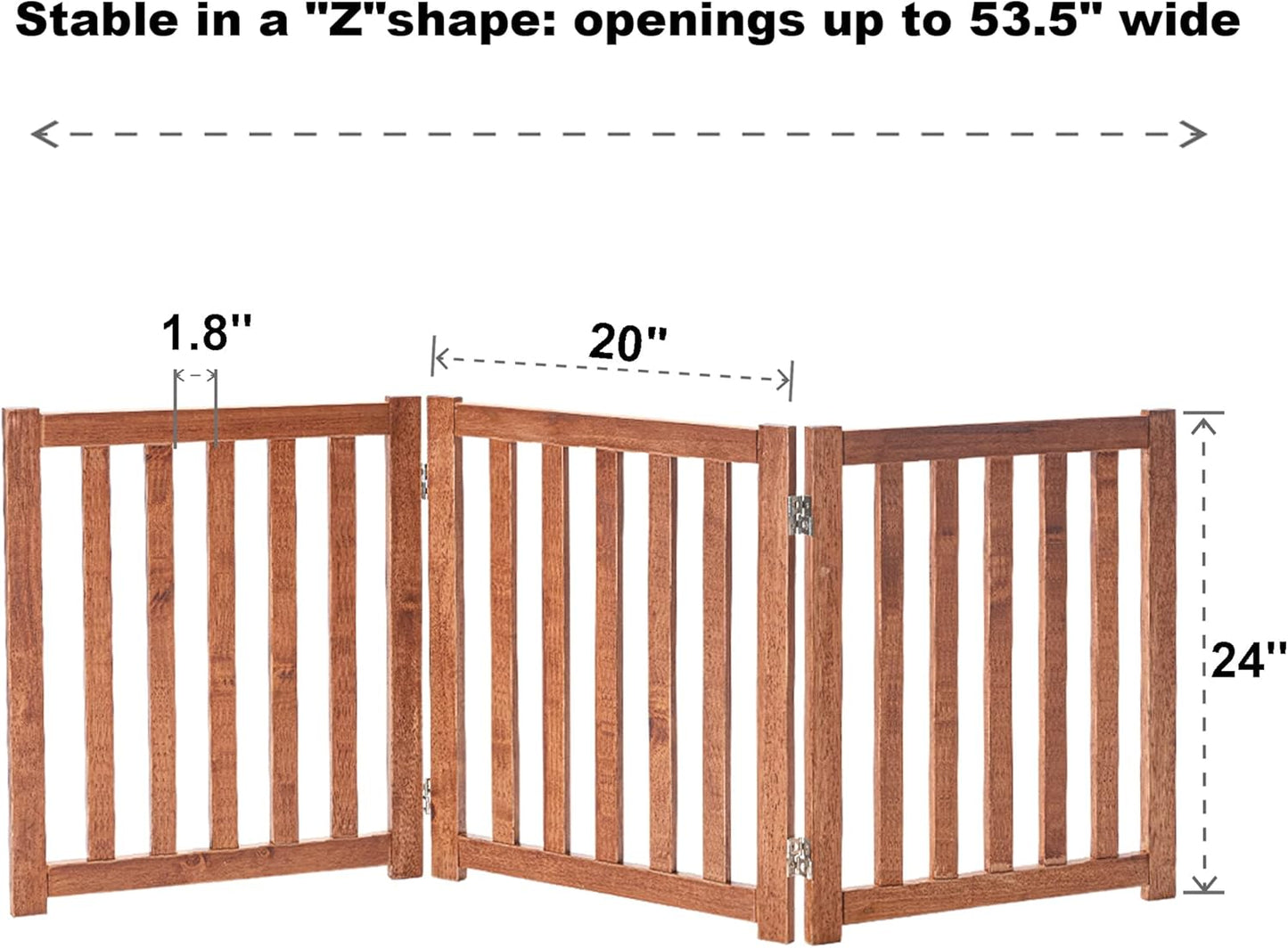 LZRS 2-Panel Wooden Free Standing Foldable Dog Gate Indoor – Solid Hardwood 24" High, Step-Over Safety Pet Gate for Doorways, Stairs & Small Spaces - Indoor Use, White