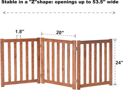LZRS 2-Panel Wooden Free Standing Foldable Dog Gate Indoor – Solid Hardwood 24" High, Step-Over Safety Pet Gate for Doorways, Stairs & Small Spaces - Indoor Use, White