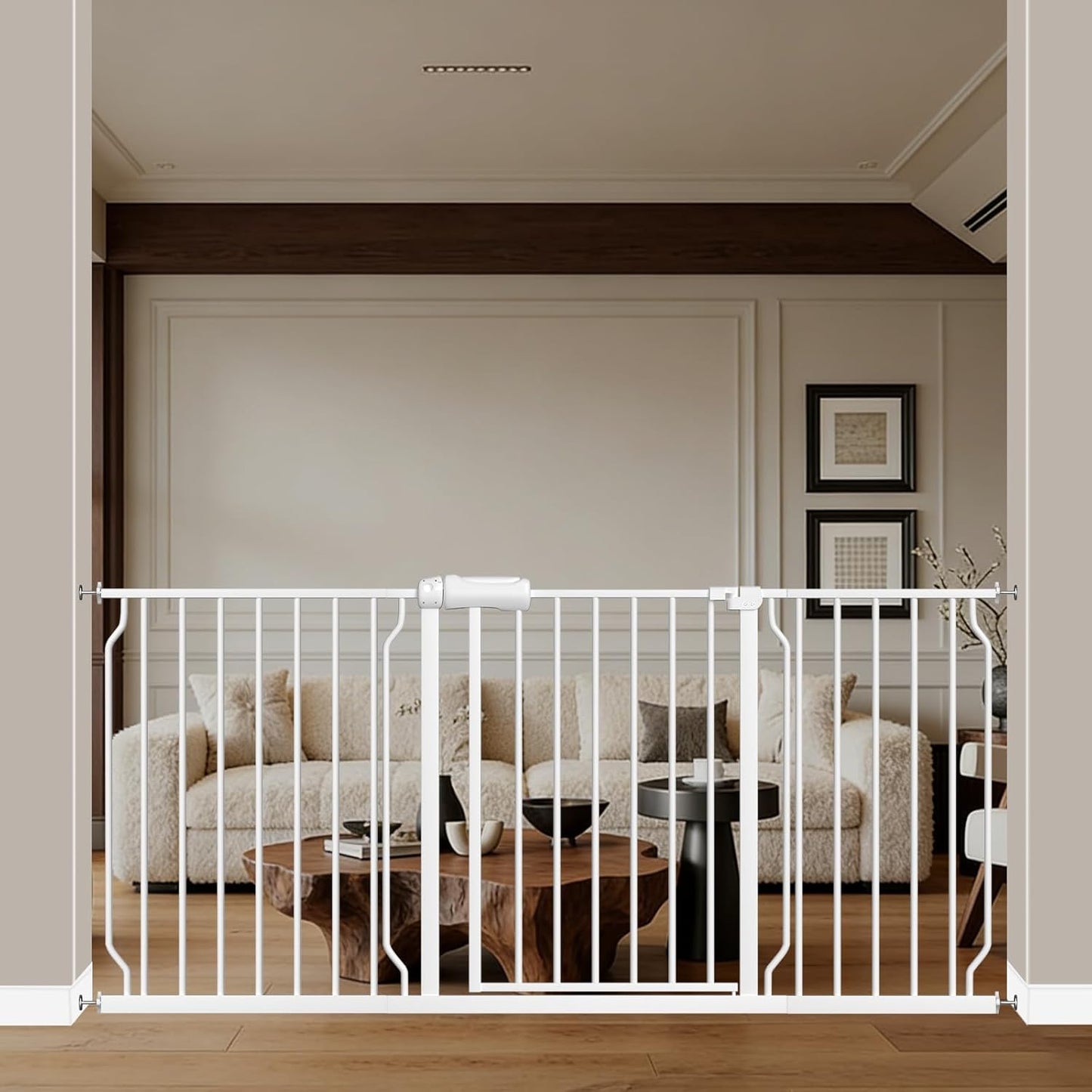 WAOWAO Baby Gate 71.65-85.03" Extra Wide Pressure Mounted Walk Through Swing Auto Close Safety Metal Black Toddler Kids Child Dog Pet Puppy for Stairs,Doorways,Kitchen