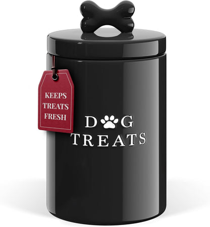 Barnyard Designs Large Dog Treat Container Airtight with Lid, Cute Rustic Ceramic Dog Treat Storage Jar for Kitchen Counter (White)