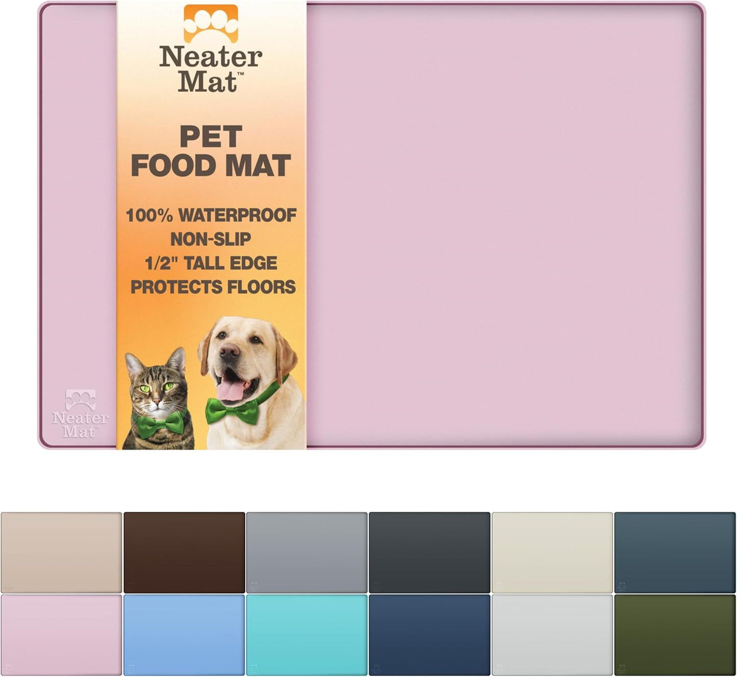 Neater Pet Brands Neater Mat Cat & Dog Food Mat, Waterproof & BPA-Free Silicone Placemat with Raised Edge for Under Food and Water Bowls, 19" x 12", Gunmetal Grey