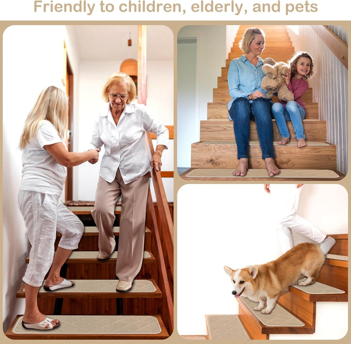 Fixmend Stair Treads Non Slip for Wooden Steps, 8" X 30" (15-Pack) Stair Runner Carpet Treads Indoor with Reusable Adhesive, Stairslide Carpets Rugs Safety Mats for Elders, Kids & Dogs, Dark Grey Leaf
