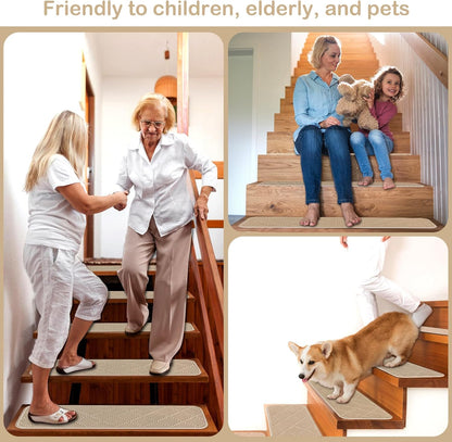 Fixmend Stair Treads Non Slip for Wooden Steps, 8" X 30" (15-Pack) Stair Runner Carpet Treads Indoor with Reusable Adhesive, Stairslide Carpets Rugs Safety Mats for Elders, Kids & Dogs, Dark Grey Leaf