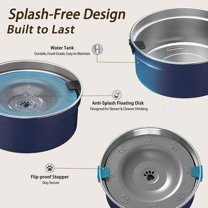 Dog Water Bowl No Spill, 1.5L/50oz Stainless Steel Slow Water Bowl for Dogs, Spill Proof Dog Bowl with Anti-Splash & Non-Slip, Slow Drinking Water Bowl Dispenser for Messy Drinkers (Black)
