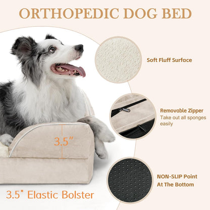 Comfort Expression Orthopedic Dog Bed for Extra Large Dogs 42x30 Inch, Waterproof Egg Crate Foam XL Pet Bed with Removable Bolsters, Dog Couch with Washable Cover & Non-Slip Bottom, Grey - Colors B