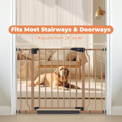 Baby Gate No Drilling, 29"-40" Auto Close Dog Gate Indoor for Doorways & Stairs, Pressure Mounted Adjustable Pet Gate, Easy Walk Through Child Gate for Children & Pets Stroller Friendly, White