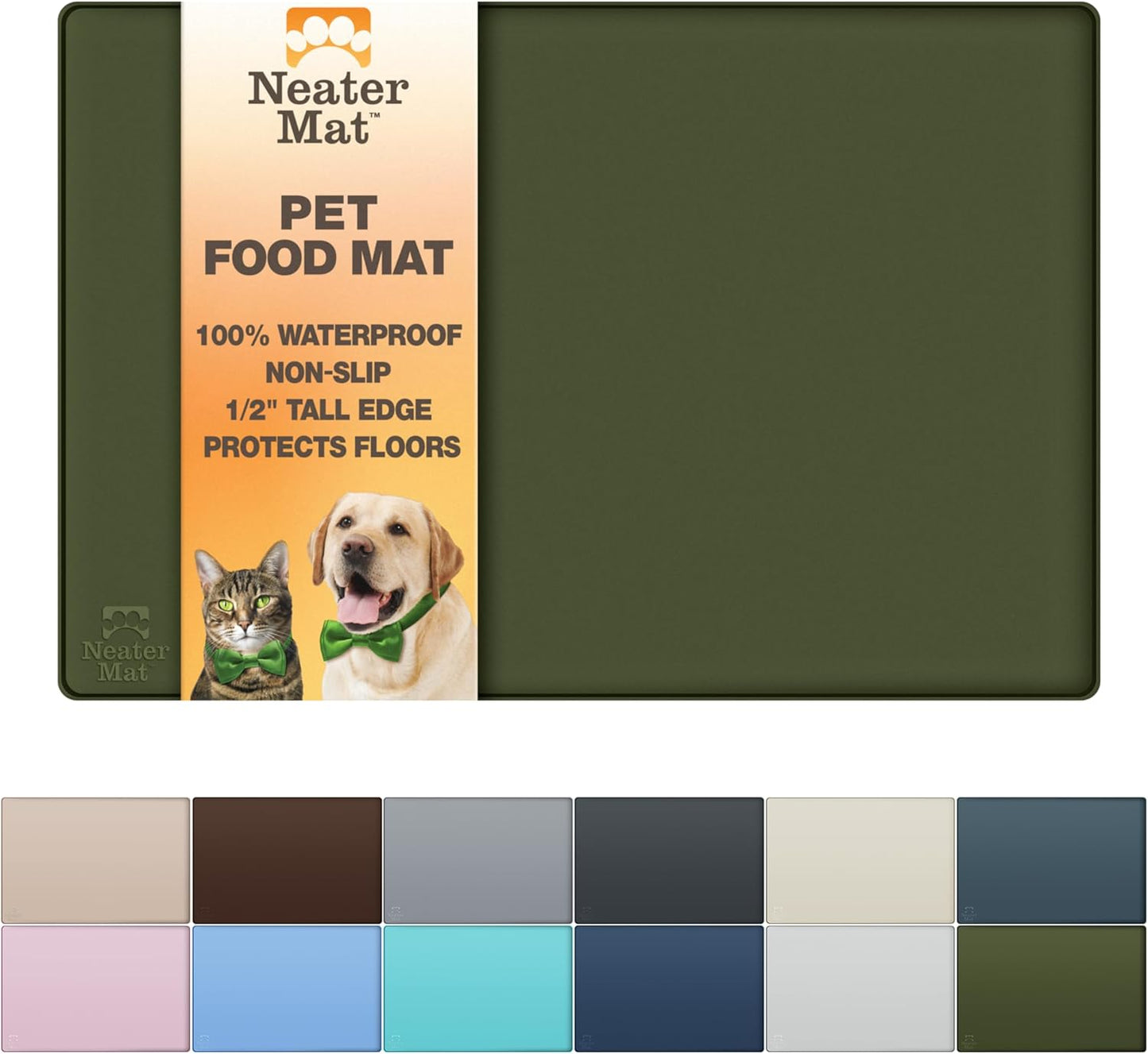 Neater Pet Brands Neater Mat Cat & Dog Food Mat, Waterproof & BPA-Free Silicone Placemat with Raised Edge for Under Food and Water Bowls, 19" x 12", Gunmetal Grey