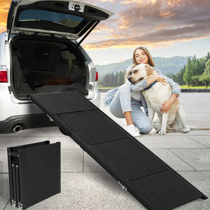 Dog Car Ramp for Large Dogs, Foldable Dog Steps Aluminum Dog Ramps, Dog Stairs with Nonslip Surface for High Beds, Trucks, Cars and SUV, Supports up to 240 lbs (67'' L x 17'' W)