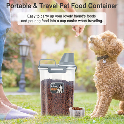 Dog Cat Food Storage Container, Pet Food Container Airtight with Large Spout & Cup, BPA-Free Plastic Food Dispenser for Pet Food, Bird Seed, Rice, Flour - Pink 2.5-5lb (1 pack)