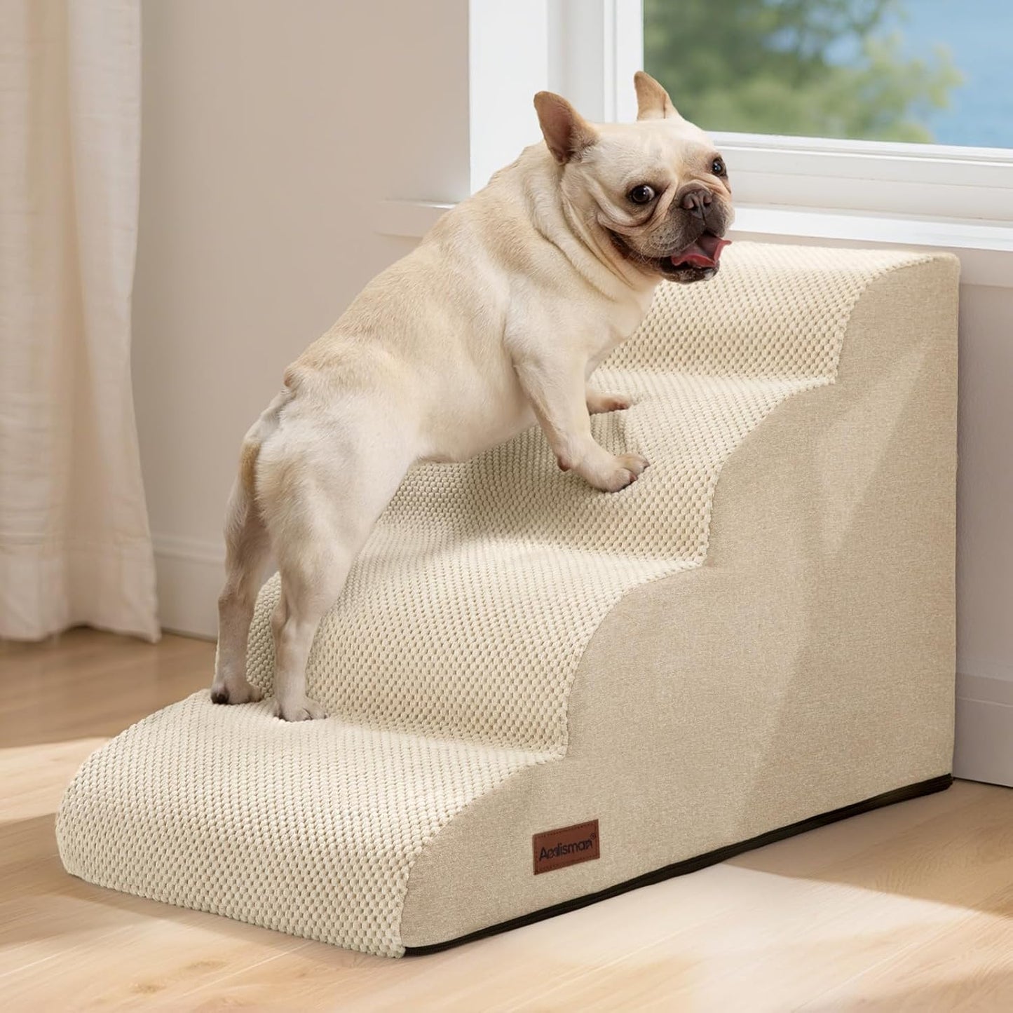 Aodisman Dog Ramp and Stairs for Small Dogs & Cats,3-Step Pet Stairs for Couch Sofa and Chair,Indoor Anti-Slip Dog Stairs for Old Cats and Puppy,Beige