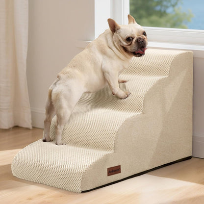 Aodisman Dog Ramp and Stairs for Small Dogs & Cats,3-Step Pet Stairs for Couch Sofa and Chair,Indoor Anti-Slip Dog Stairs for Old Cats and Puppy,Beige
