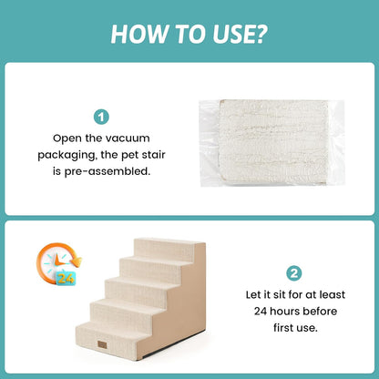 COZY KISS Dog Stairs for Small Dogs, 4 Tier Wider Pet Stairs for Couch and Beds, 17.7" H Non-Slip Dog Steps for Old Cats, Puppy, Small Medium Dogs, 17.7x23.6x17.7 inch, Beige