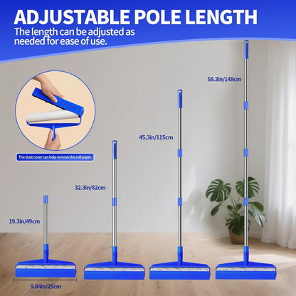 9.84" Large Extra Sticky Lint Roller, 58.3" Long Handle Lint Remover with 7 Rollers for Clothes, Cat Dog Pet Hair, Furniture, Couch, Carpet, Floor，Painted Wall Cleaner Mop Dust Cleaning