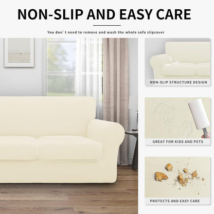 Easy-Going 100% Dual Waterproof 4 Pieces Stretch Soft Couch Cover for Dogs, Sofa Slipcover for 3 Separate Cushion Couch Leakproof Furniture Protector for Kids, Pets Dark Gray