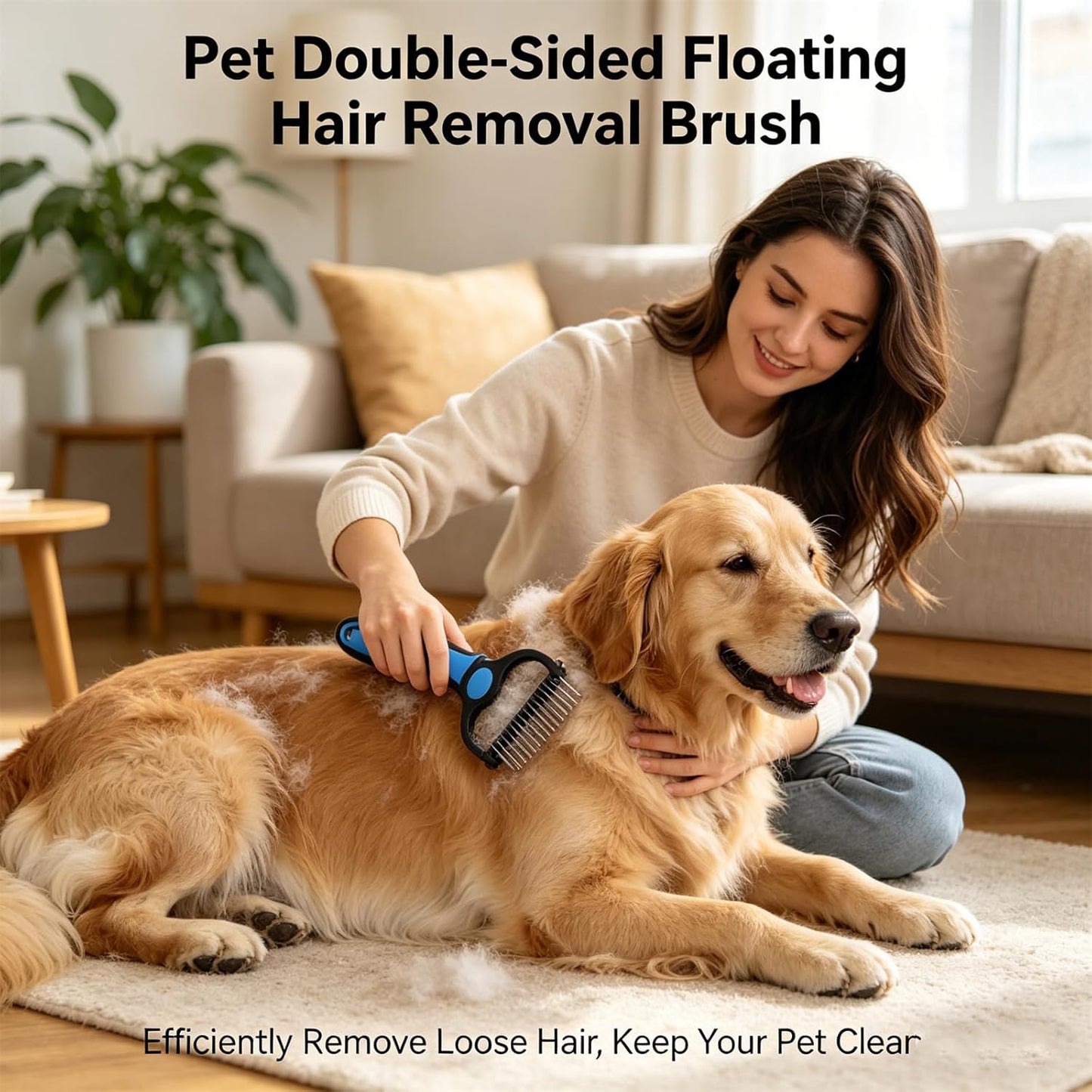 Acssart Pet Grooming Brush – Double Sided Undercoat Rake & Dematting Comb For Dogs And Cats, Detangling Tool For Matted Fur, Ideal For Medium Or Long Haired Breeds (Blue, Small)