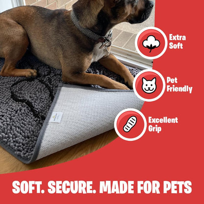 MUDGUARD MAT™ Dog Door Mat with Paw Design for Muddy Paws, Super Absorbent Microfiber, Non-Slip Indoor Mat, Quick-Dry Chenille Rug for Pets & Entryway, Machine Washable, Grey 16" x 24"