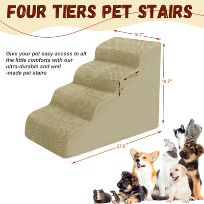 Dog Stairs for Small Dogs - High Density Foam Dog Ramp, Extra Wide Pet Steps with Non-Slip Bottom for High Beds, Couche and Sofa, Best for Pet Injured, Older Dogs Cats (Grey, 4 Steps)