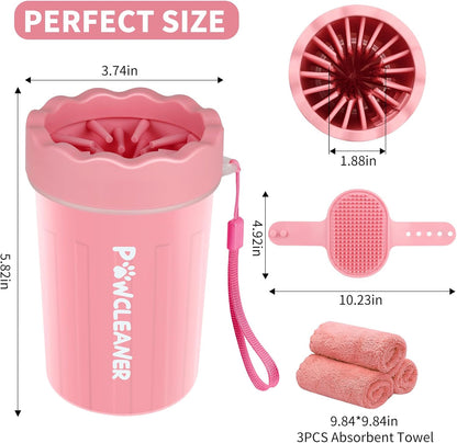 Professional 7 in 1 Dog Paw Cleaner for Dogs & Cats - Includes 1 Portable Paw Washer, 1 Bath Brush, 2 Dog Toothbrushes and 3 Absorbent Towels Note: Fits Paws up to 2 Inches Wide (Small, Blue)