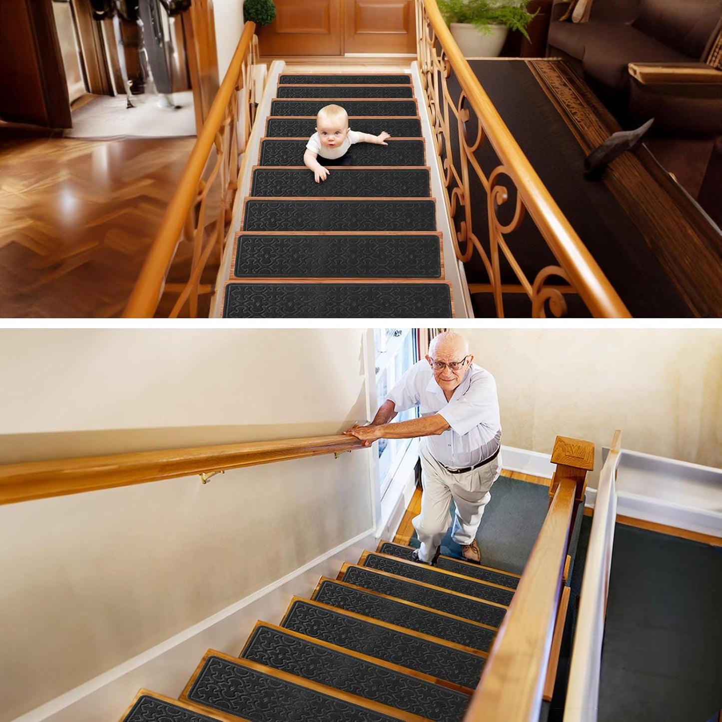 FlowaFoli Stair Treads for Wooden Steps Indoor,8" X 30" (15 in Pack) Stair Treads Non Slip, Machine Washable for Kids Elders and Pets,Beige