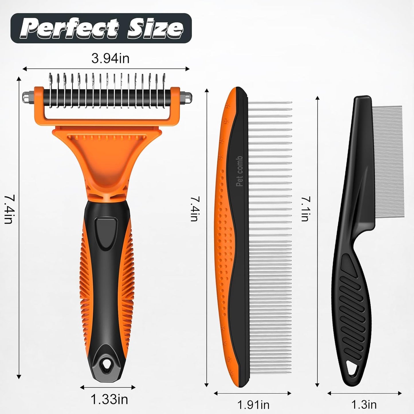 3PCS Pet Grooming Rake & Metal Comb & Flea Comb for Cats and Dogs, Double-Sided Dematting Tool, Extra-Wide Deshedding Dog Brush for Long Hair to Effectively Remove Tangles, Knots and Mats (Blue)