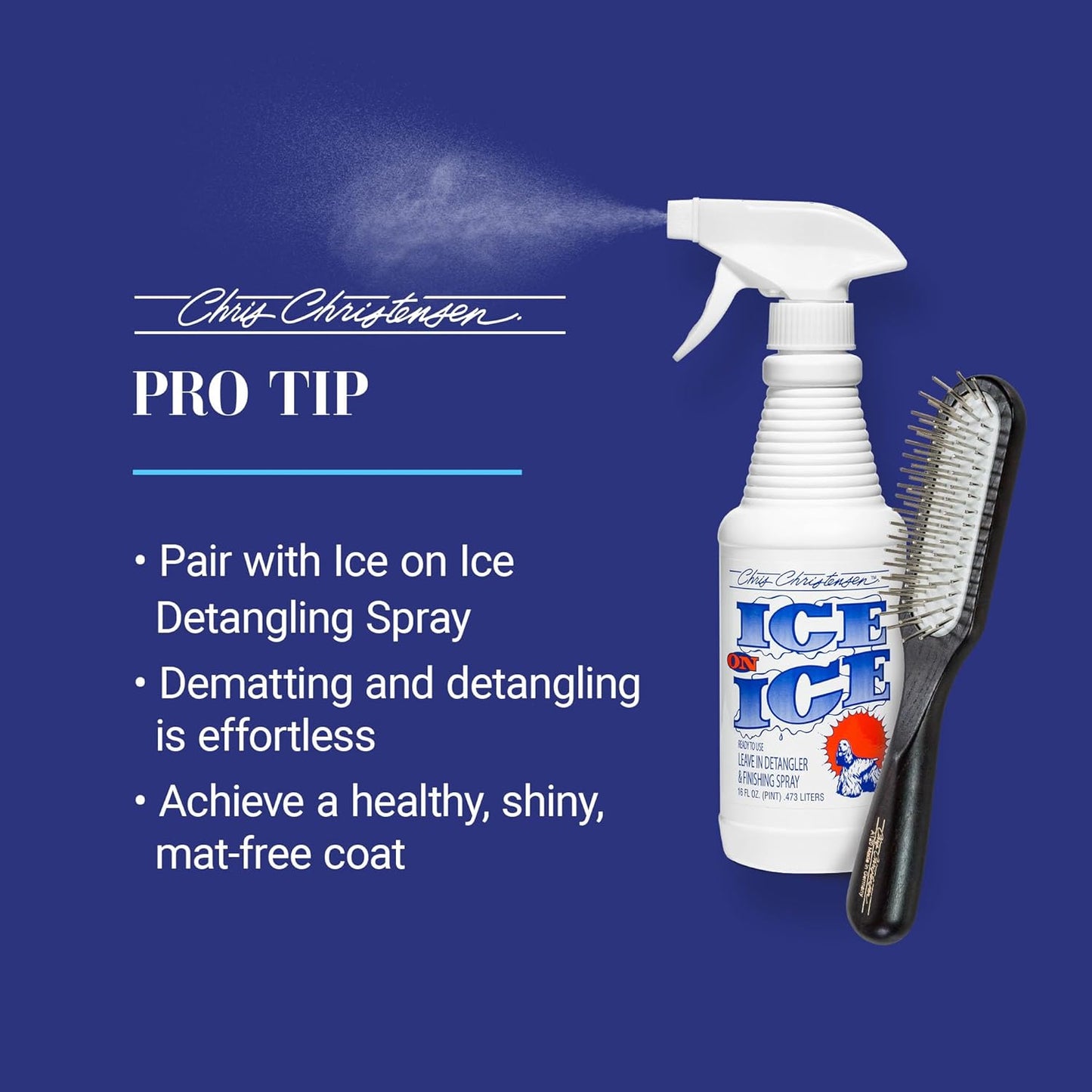 Chris Christensen Dog Brush, 20 mm. Ice Slip Dematting Brush, Specialty Brushes, Groom Like a Professional, Remove Tough Mats and Tangles, Rounded and Grounded Pins, Doesn't Pull Coat