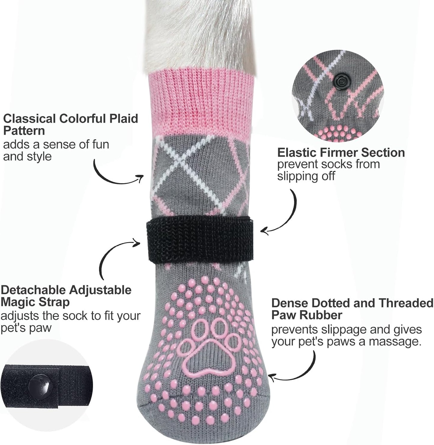 BEAUTYZOO 6PCS Dog Socks to Prevent Licking Paws, Anti Slip Dog Shoes for Hot Pavement Hardwood Floors, Traction Control Toe Grips Boots & Paw Protectors for Small Medium Large Senior Dogs, Grey S
