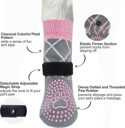 BEAUTYZOO 6PCS Dog Socks to Prevent Licking Paws, Anti Slip Dog Shoes for Hot Pavement Hardwood Floors, Traction Control Toe Grips Boots & Paw Protectors for Small Medium Large Senior Dogs, Grey S