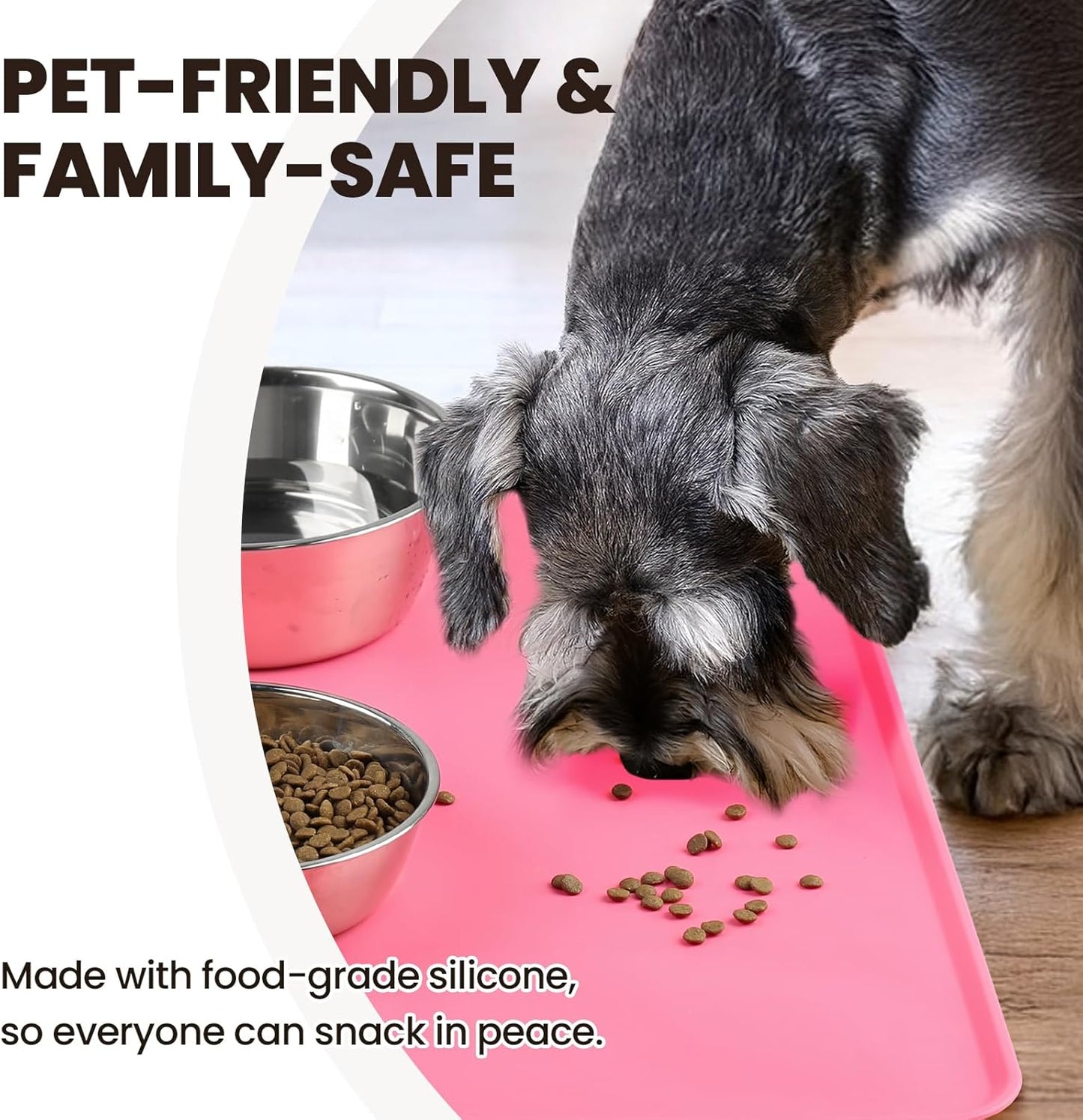 VIVAGLORY Dog Food Mat Flexmat Dog Bowl Mat, Placemat Food Tray with Raised Edges & Lip for Indoor Floor, Non Slip Waterproof Silicone Dish Placemat for Cat & Pet, S, Grey