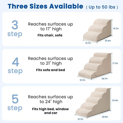 Airpanda Dog Stairs for Small Dogs and Cats – 3 Step Pet Ramp for Couch & Sofa, Non-Slip Dog Steps for Pets, Washable Cover, High-Density Support Foam for Easy Climbing,Beige