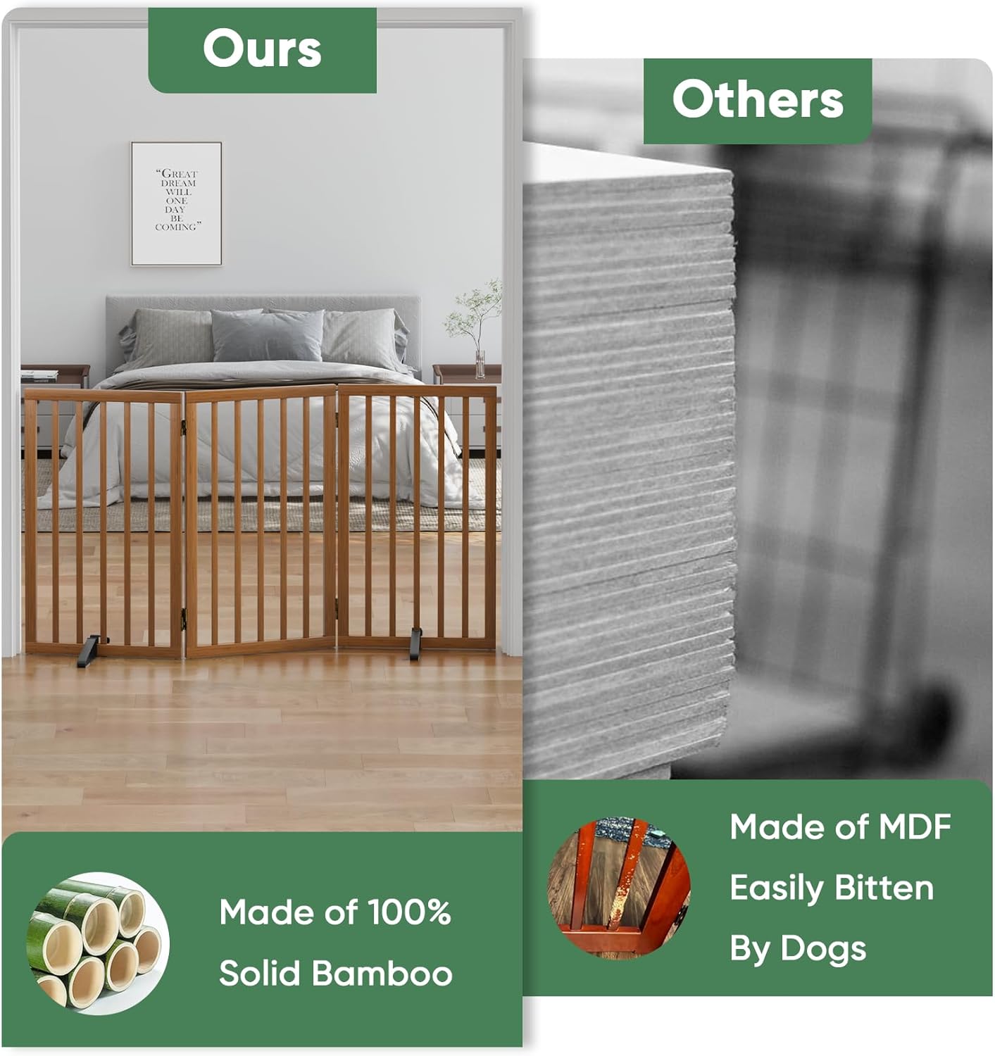 Freestanding Foldable Dog Gate - 4 Panel Room Divider with Metal Support Feet (Black)