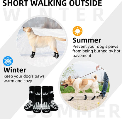PUPTECK Anti Slip Dog Socks with Double Grippers for Hardwood Floors, Shoes for Hot/Cold Pavement, Boots & Paws Protectors to Prevent Licking, Traction Booties for Senior Small Large Dogs
