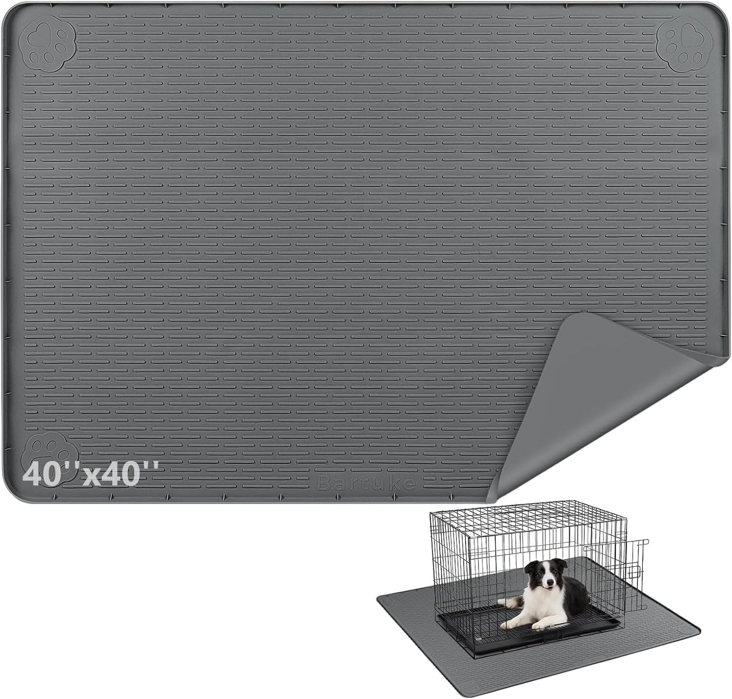 Silicone Dog Crate Mat, 50"x35" Under Dog Crate Kennel Pad with Raised Edge, Washable Dogs Bed Mat, Waterproof, Leakproof, Protect Floors (Green)