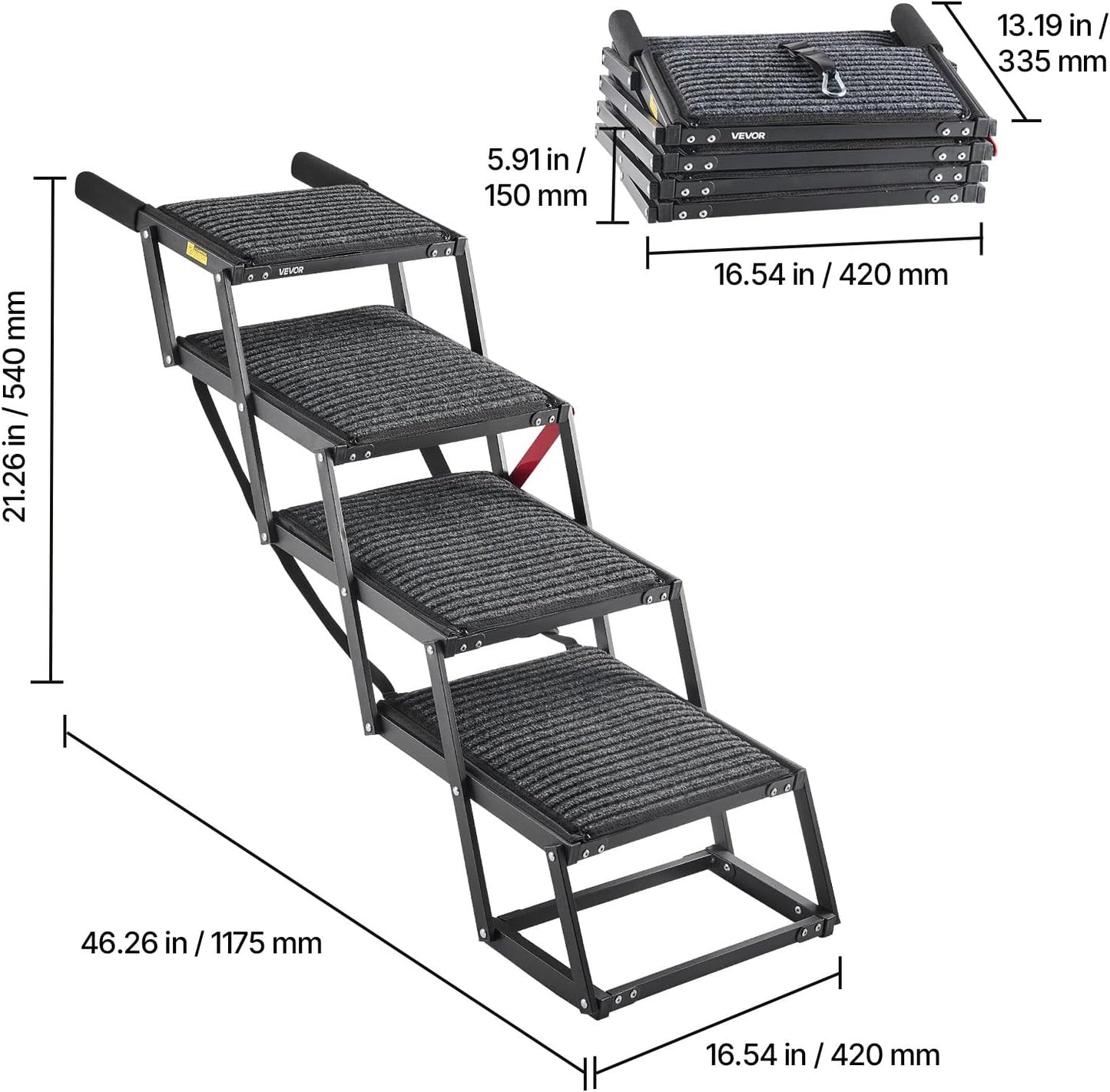 VEVOR Dog Stairs for Car, 4 Steps Extra Wide Foldable Dog Ramp for Large Dogs with Non-Slip Rug Surface, Portable Lightweight Pet Ladder for Car, SUV, Truck, High Beds, Sofas, Support up to 200 lbs