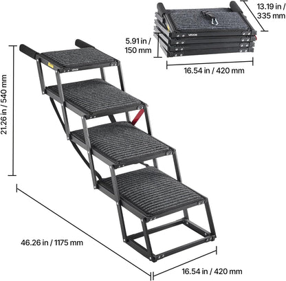 VEVOR Dog Stairs for Car, 4 Steps Extra Wide Foldable Dog Ramp for Large Dogs with Non-Slip Rug Surface, Portable Lightweight Pet Ladder for Car, SUV, Truck, High Beds, Sofas, Support up to 200 lbs