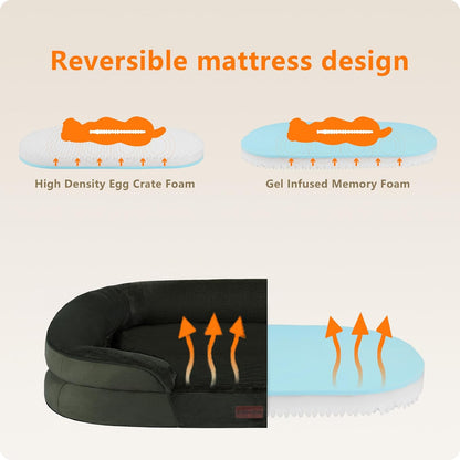 Dwanton Orthopedic Dog Bed for Medium Dogs with Gel Memory Foam, Waterproof Dog Sofa, Washable Pet Bed with Four Sided Bolster Cushion, Removable Cover & Non-Slip Bottom, 36", Dark Gray