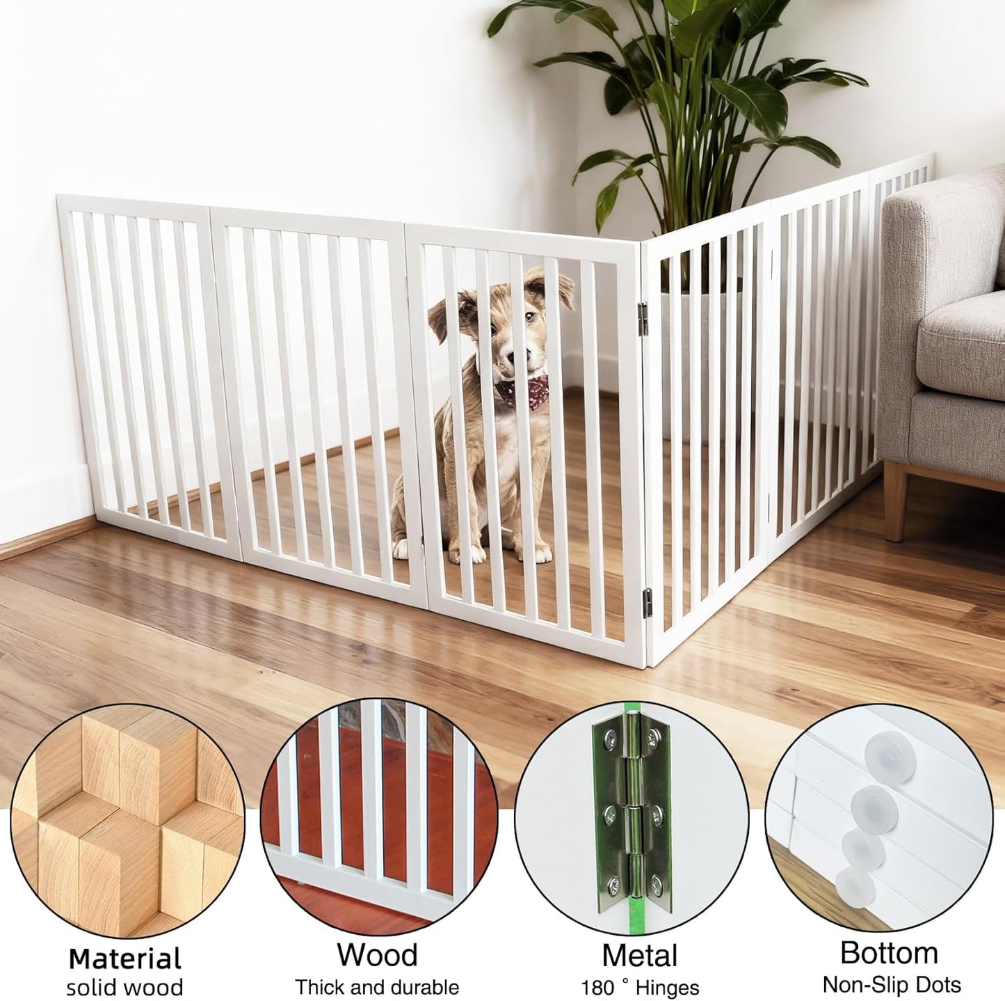 ZJSF Freestanding Indoor Dog Gate for House Foldable Wood Brown Puppy Gate for Doorways Pet Gate for Stairs Extra Wide Pet Fence 24" Height 2 Panels