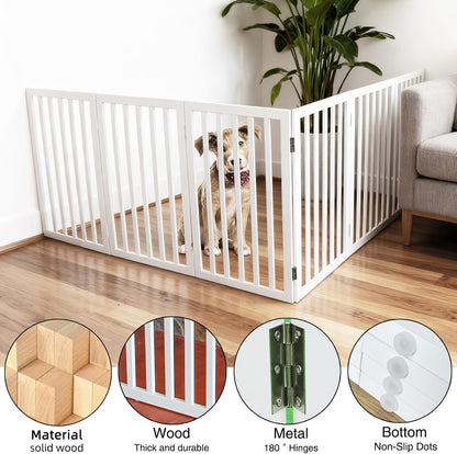 ZJSF Freestanding Indoor Dog Gate for House Foldable Wood Brown Puppy Gate for Doorways Pet Gate for Stairs Extra Wide Pet Fence 24" Height 2 Panels