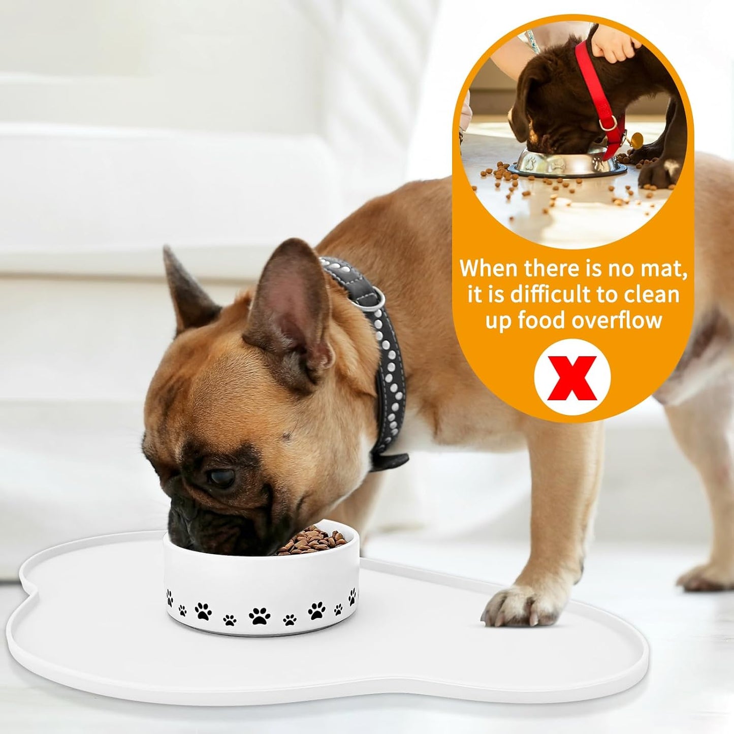 Ptlom Silicone Pet Placemat for Dogs and Cats, Non-Slip Waterproof Dog Feeding Bowl Mats for Food and Water, Small Medium Large Pet Puppy Tray Mat Prevent Residues from Spilling onto The Floor, Beige
