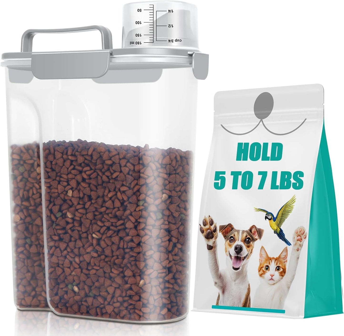 TBMax Dog Food Storage Container 5-7 lbs, Airtight Cat Food Container with Larger Spout & Measuring Cup, Portable Pet Food Storage Dispenser for Small Animal Kibble Storage, Bird Seed Container