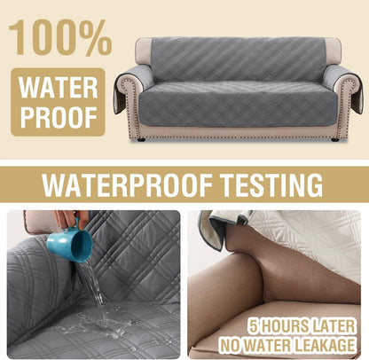 H.VERSAILTEX 100% Waterproof Slipcovers for Couches and Sofas Modern Pet Couch Cover Thick Soft Furniture Protector with Elastic Straps(Sofa, Lily Pad/Beige)