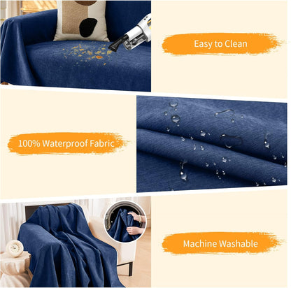 Deep Dream Cat-Scratch Resistant Couch Cover, Waterproof Sofa Cover for 3 Cushion Couch Washable, Pet Friendly Couch Protectors Anti Slip Thickened Love Seat Slipcovers for Pets, 71" x 118", Dark Grey