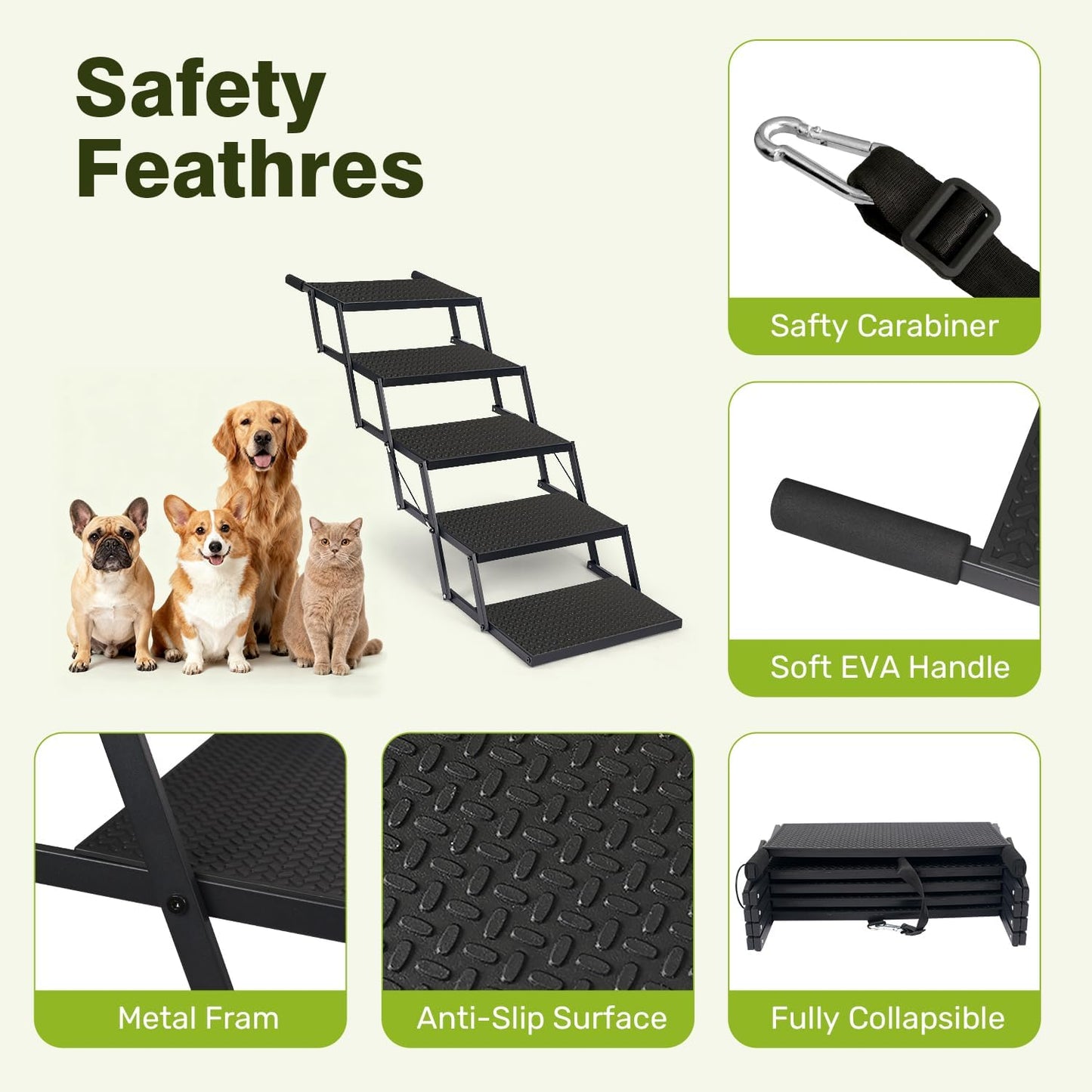 Foldable Dog Car Steps - Upgraded Non-Slip Pet Stairs for Large Dogs, Portable Metal Frame Dog Ramps for High SUV, Truck and Cars, Lightweight Pet Ladder with High Load-Bearing Capacity (6 Steps)