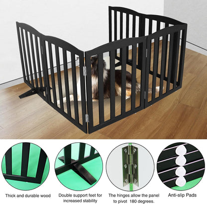 ZJSF Foldable Freestanding Indoor Dog Gate for House Wood White Long Pet Gates Dog Fence for Stairs Puppy Gates for Hallways,Pet Fence, Puppy Gate,Support Feet Included 24 "Height-3 Panels