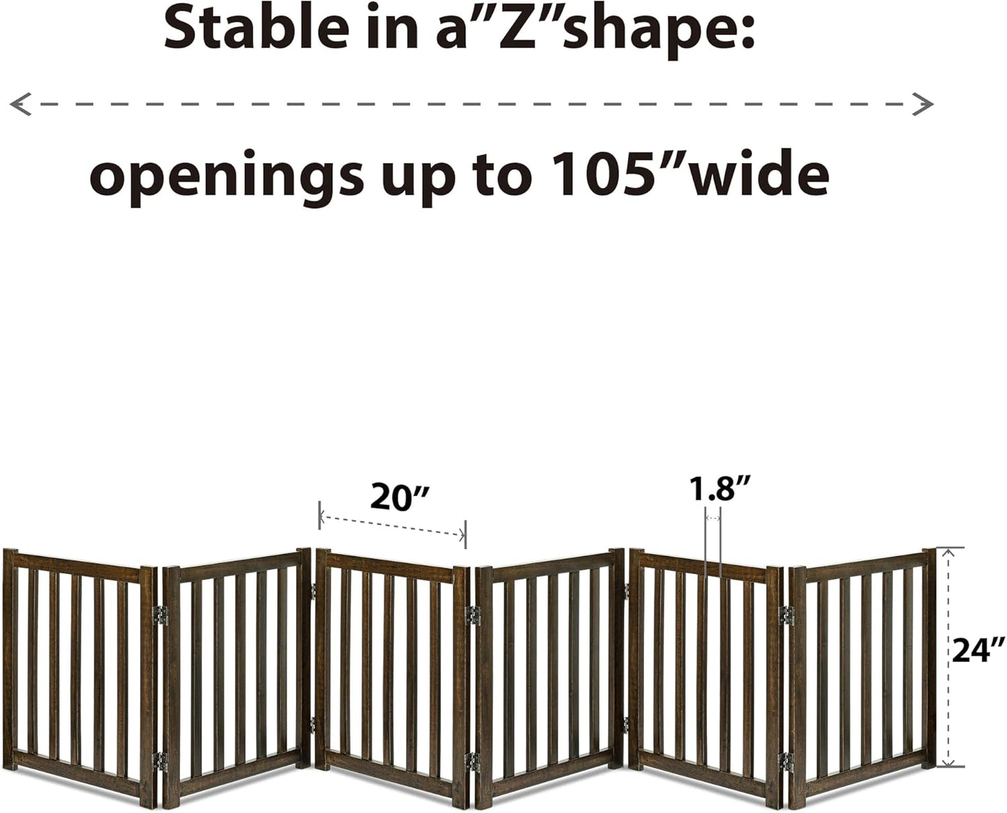 LZRS 2-Panel Wooden Free Standing Foldable Dog Gate Indoor – Solid Hardwood 24" High, Step-Over Safety Pet Gate for Doorways, Stairs & Small Spaces - Indoor Use, White