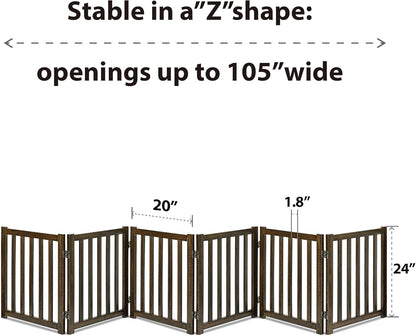 LZRS 2-Panel Wooden Free Standing Foldable Dog Gate Indoor – Solid Hardwood 24" High, Step-Over Safety Pet Gate for Doorways, Stairs & Small Spaces - Indoor Use, White